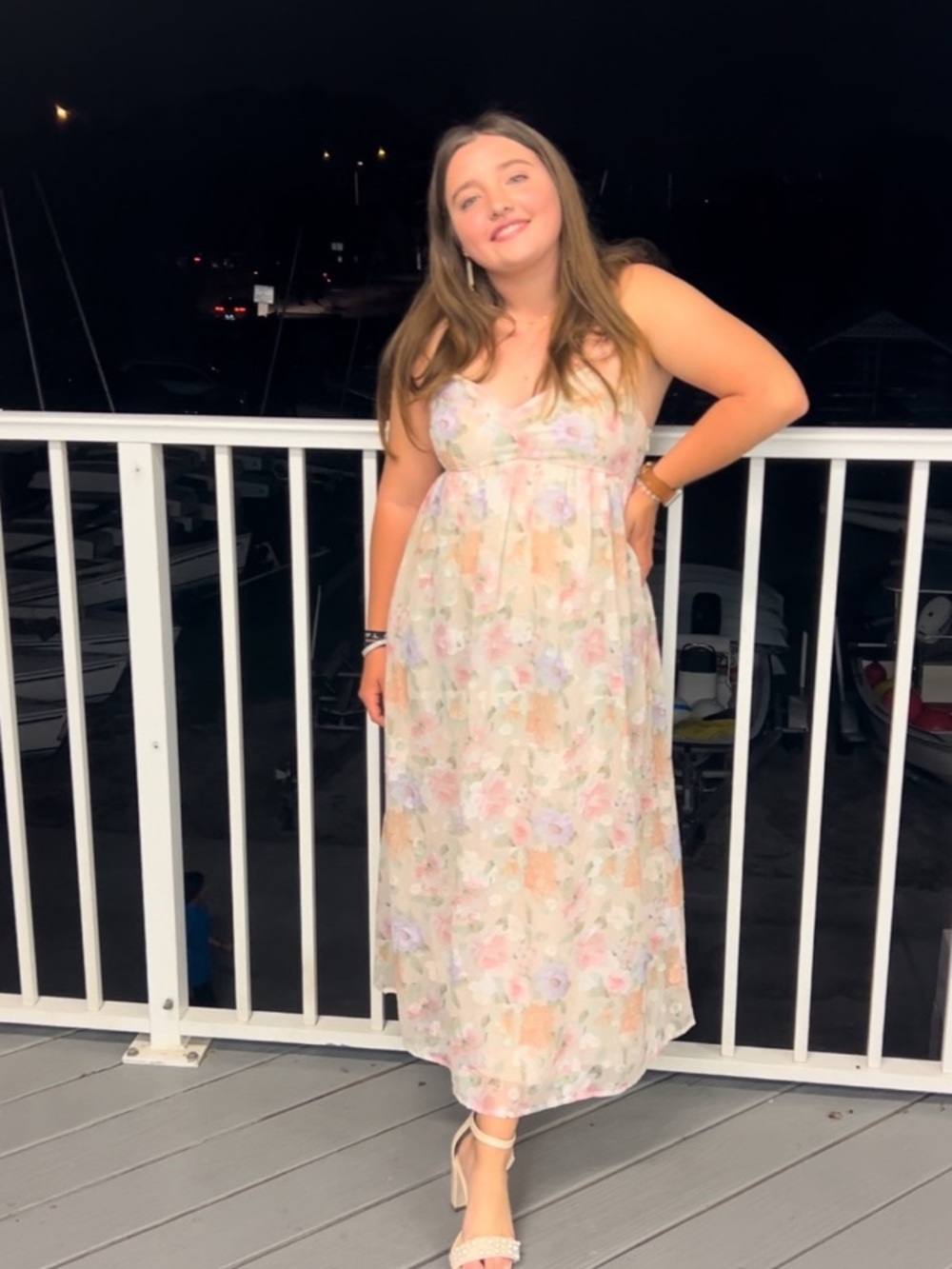 Zara Pastel Floral Midi Dress in Pink, Lavender and Cream
